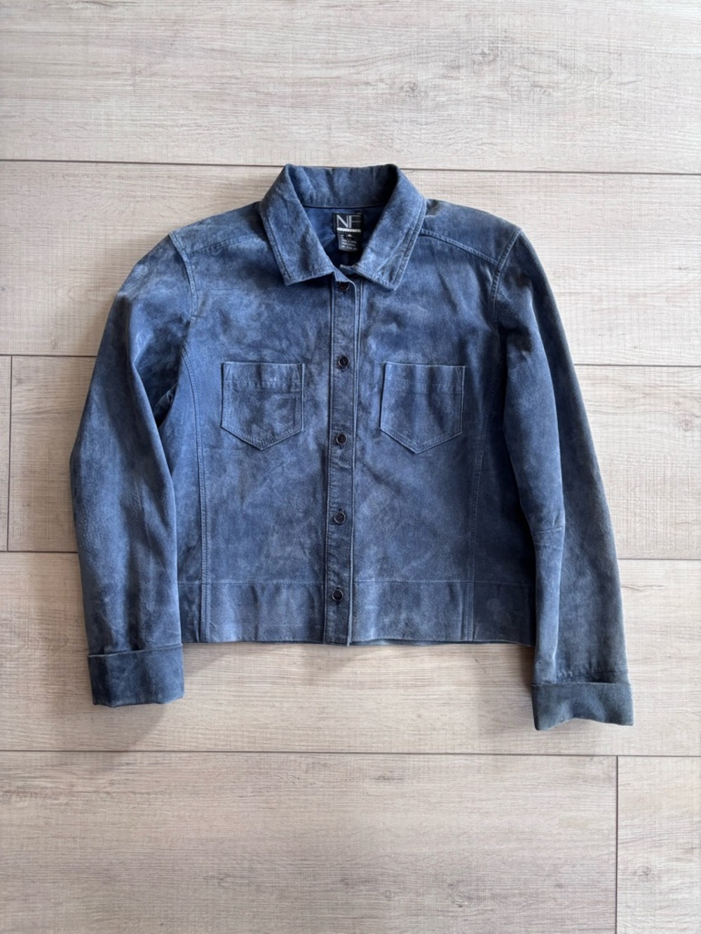 New Frontier Blue Suede Button-Front Jacket w/ Pockets Western Boho Size 8